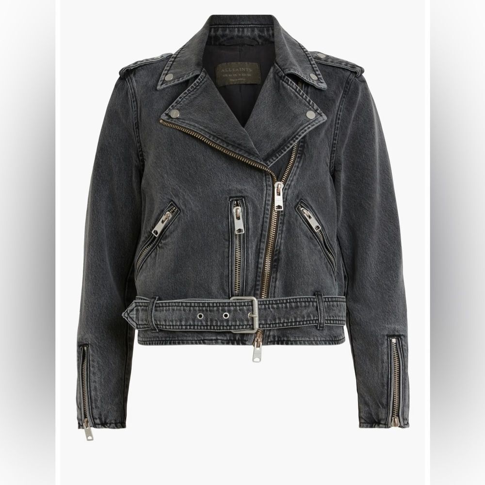 NEW NWT All Saints Balfern Denim Biker Jacket in Washed grey size 2 women’s - Picture 14 of 14